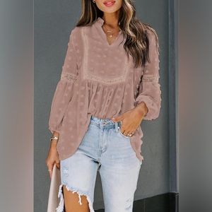 Mauve pink women’s blouse, balloon sleeves size medium